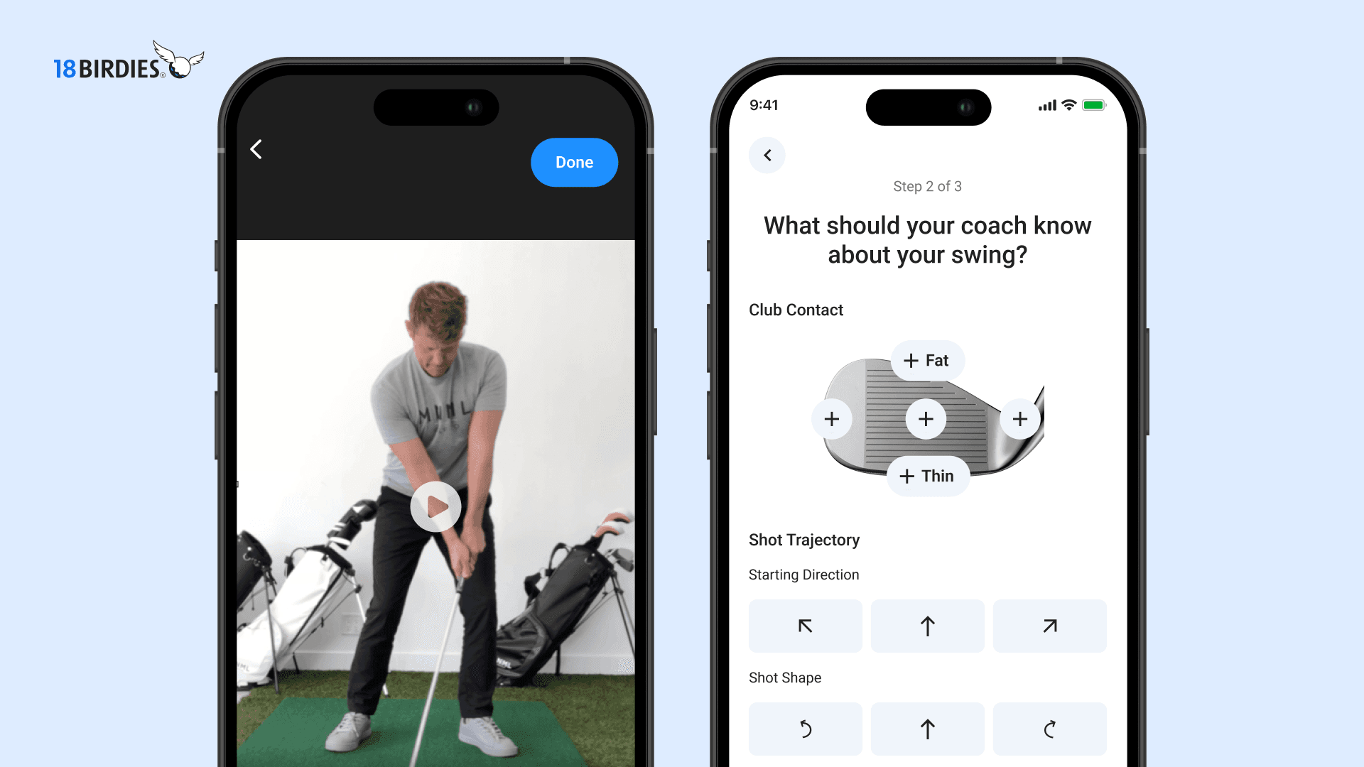 A phone screen showing golf swing analysis
