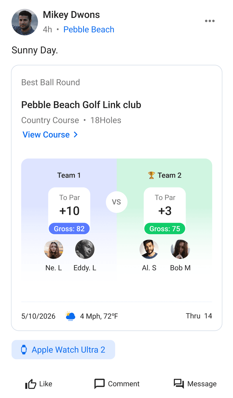 18Birdies Community Feed card showing a completed Best Ball team round
