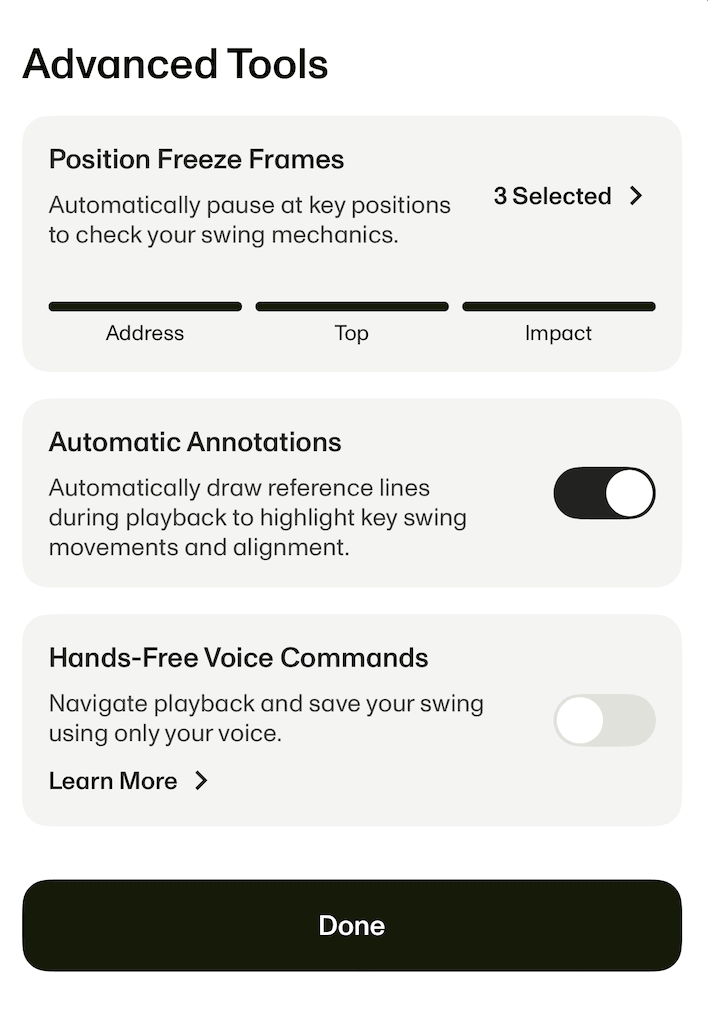 Instant Swing Playback Advanced Tools settings for Position Freeze Frames