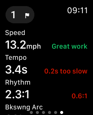 Apple Watch displaying Swing Signature feedback