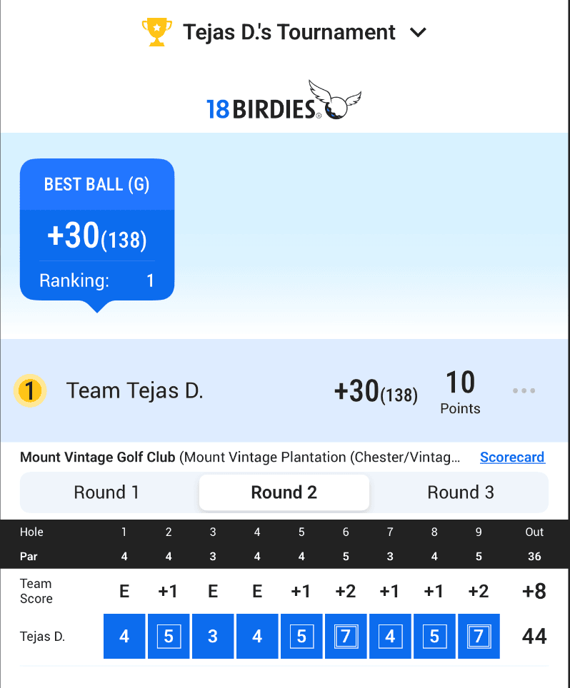 Player card with hole-by-hole breakdown